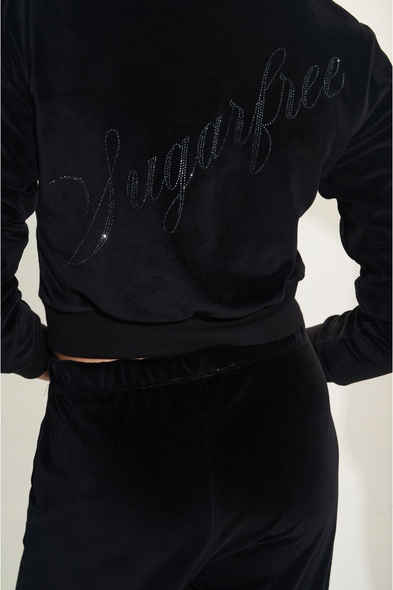 STRASS EMBELLISHED CROPPED HOODED VELOUR JACKET-25813036-110