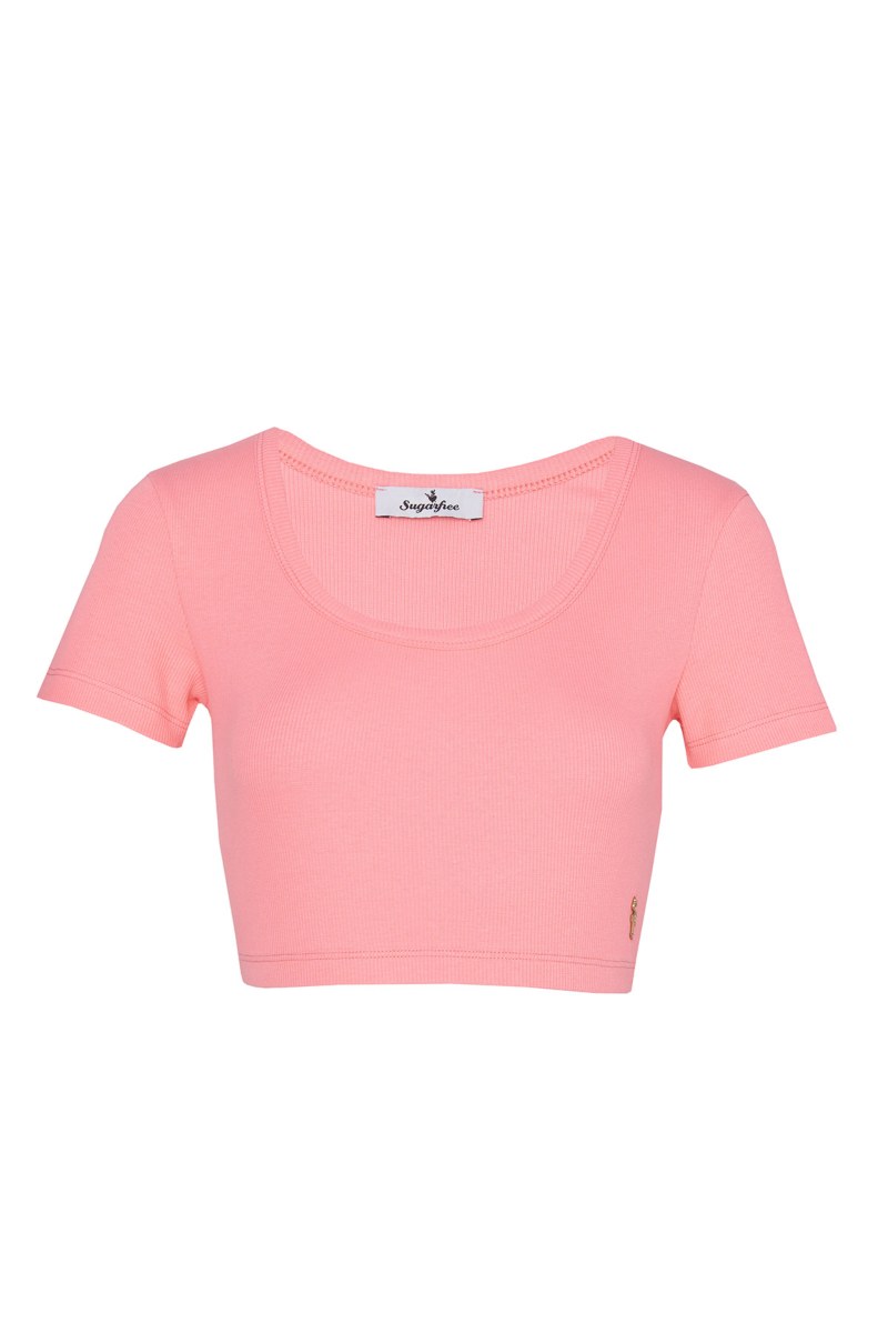 COTTON CROPPED SHORT SLEEVE RIBBED TOP-25818142-723