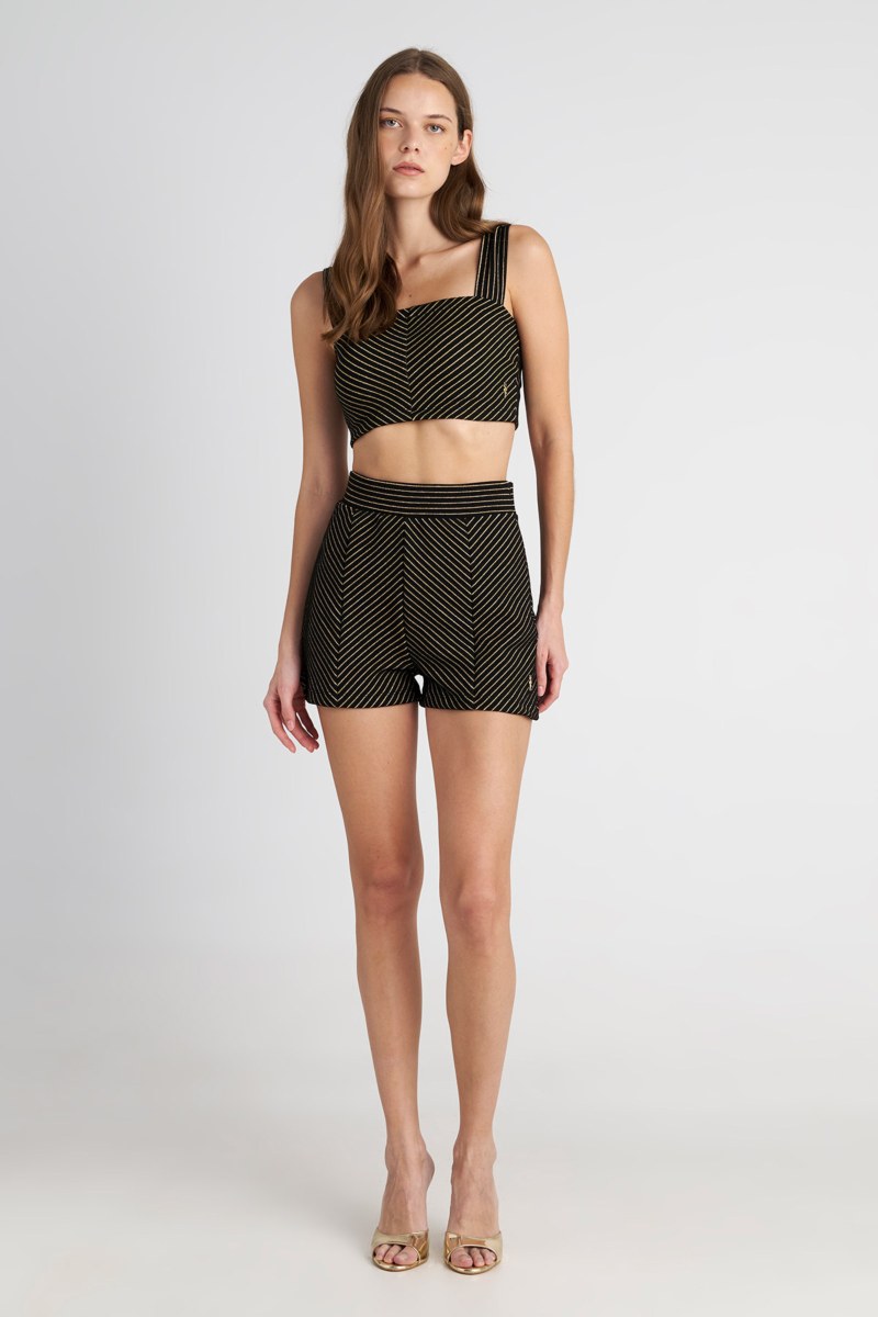 GOLD-STRIPED SUPER SOFT VELOUR SHORTS-25830217-110
