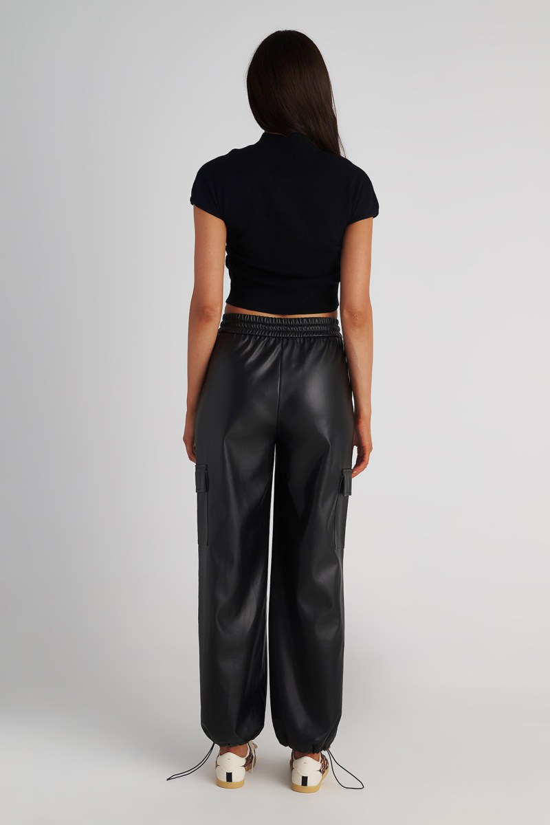 FAUX LEATHER CARGO PANTS-25831090-110