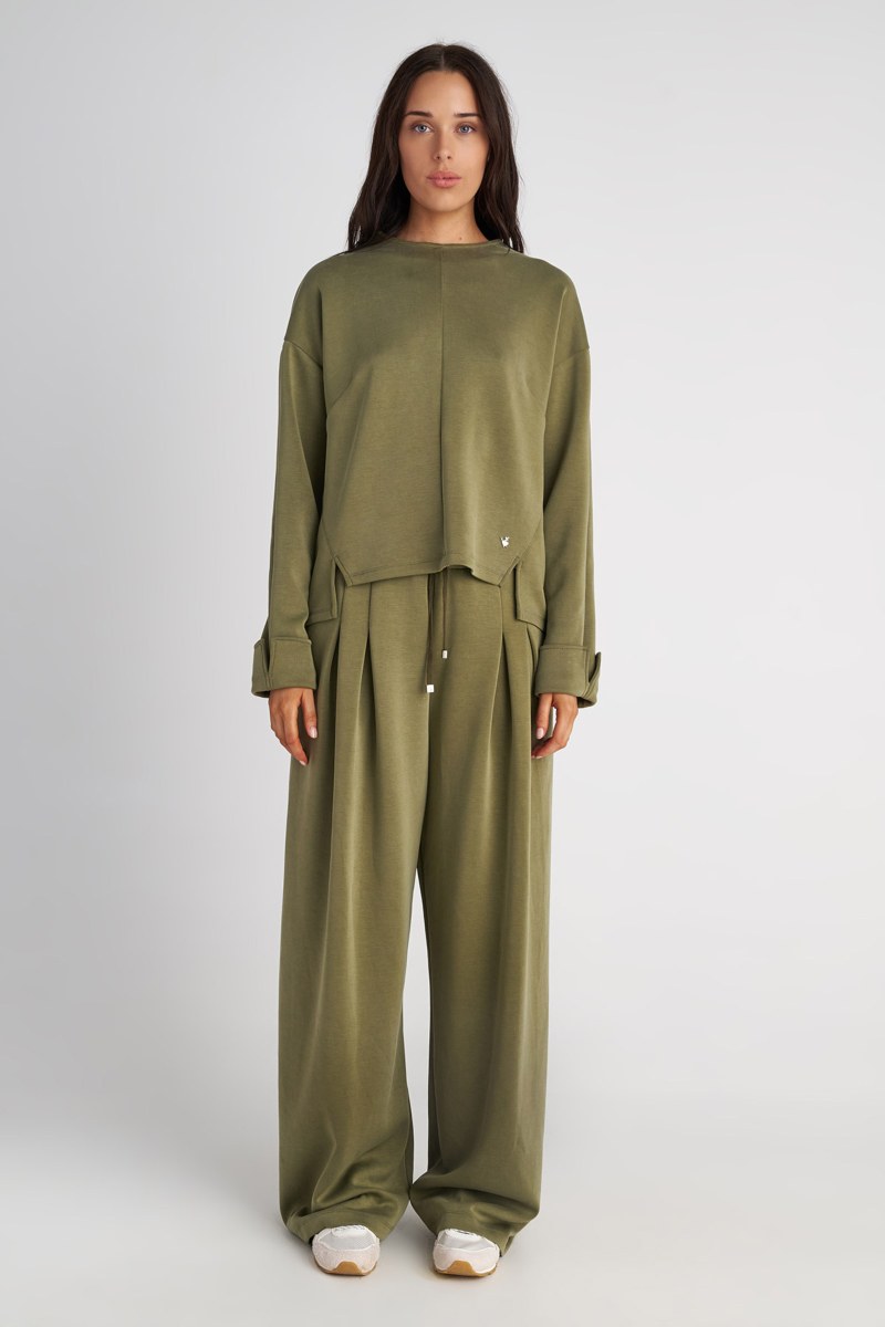 FLARED HIGH WAISTED PLEATED PANTS-25831127-996