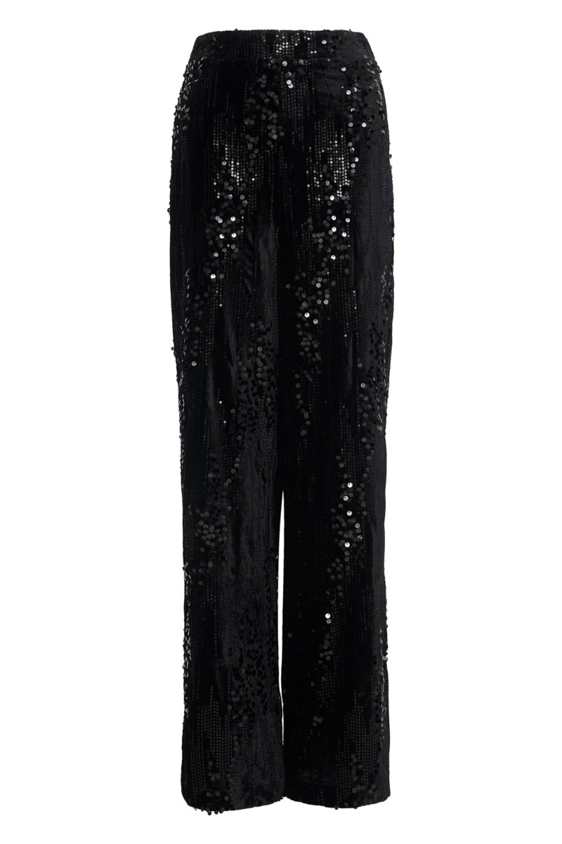 SEQUIN-EMBELLISHED HIGH WAISTED VELOUR FLARED PANTS-25831143-110