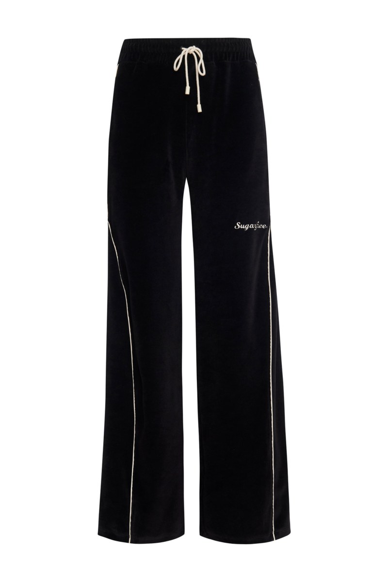 CONTRAST PIPING VELOUR FLARED PANTS-25831184-110