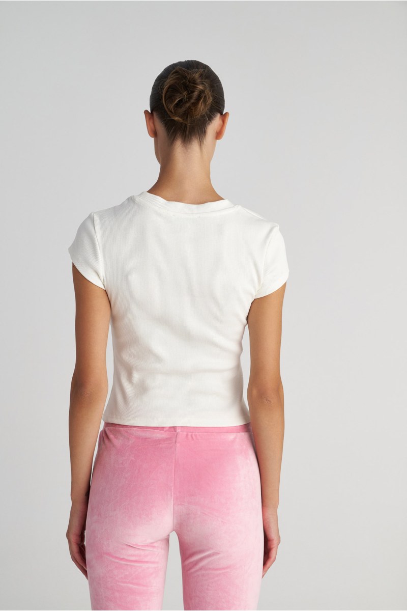 SHORT-SLEEVED RIBBED TOP WITH FRONT CUT-OUT DETAIL-25832048-102