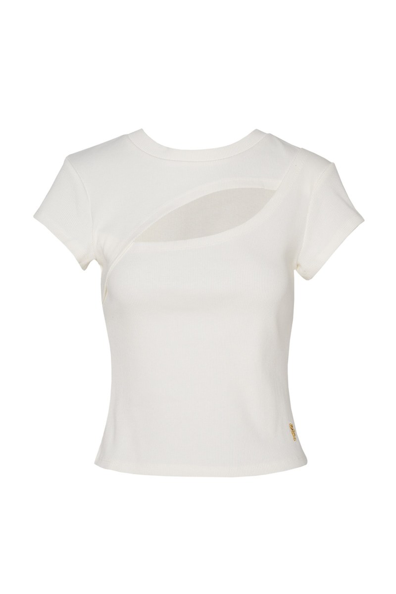 SHORT-SLEEVED RIBBED TOP WITH FRONT CUT-OUT DETAIL-25832048-102