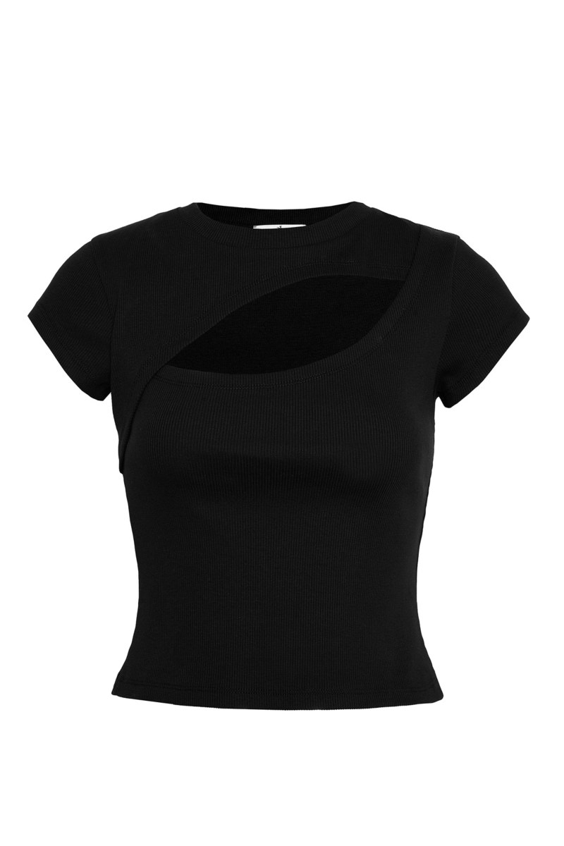 SHORT-SLEEVED RIBBED TOP WITH FRONT CUT-OUT DETAIL-25832048-110
