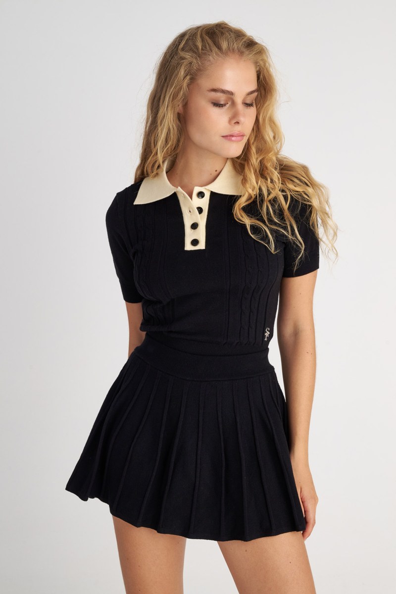 SHORT-SLEEVED KNITTED POLO TOP-25832061-110