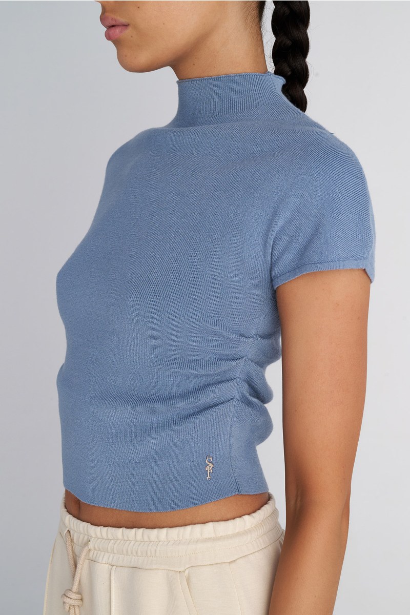 SHORT-SLEEVED MONOCHROME KNITTED TOP-25832062-911