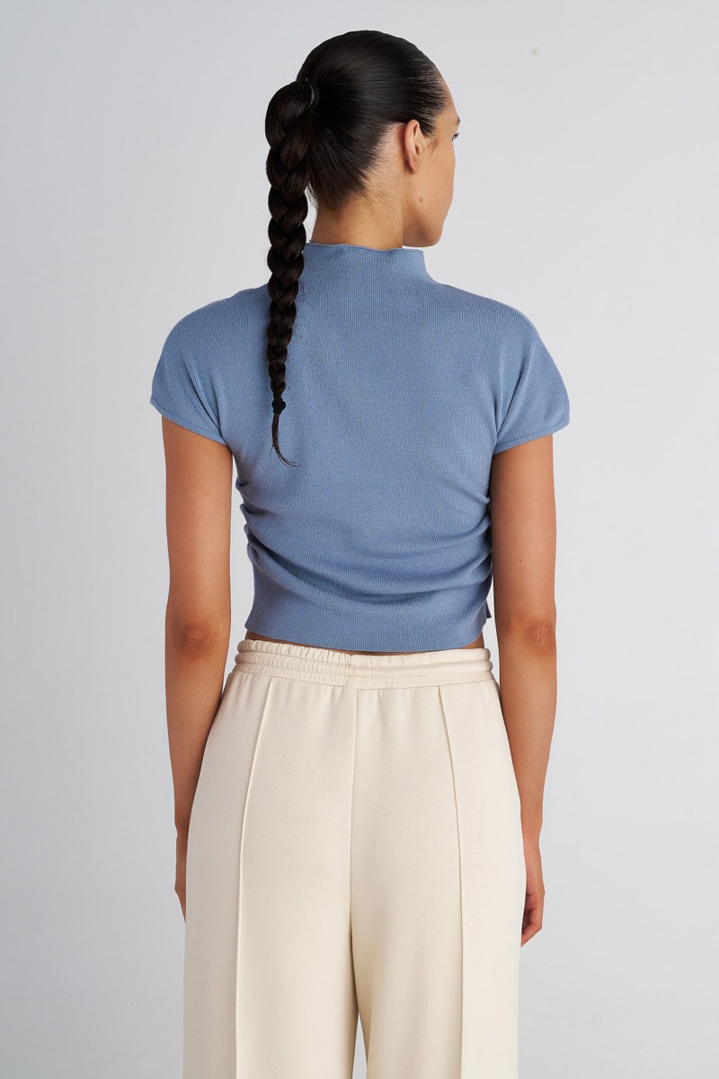 SHORT-SLEEVED MONOCHROME KNITTED TOP-25832062-911