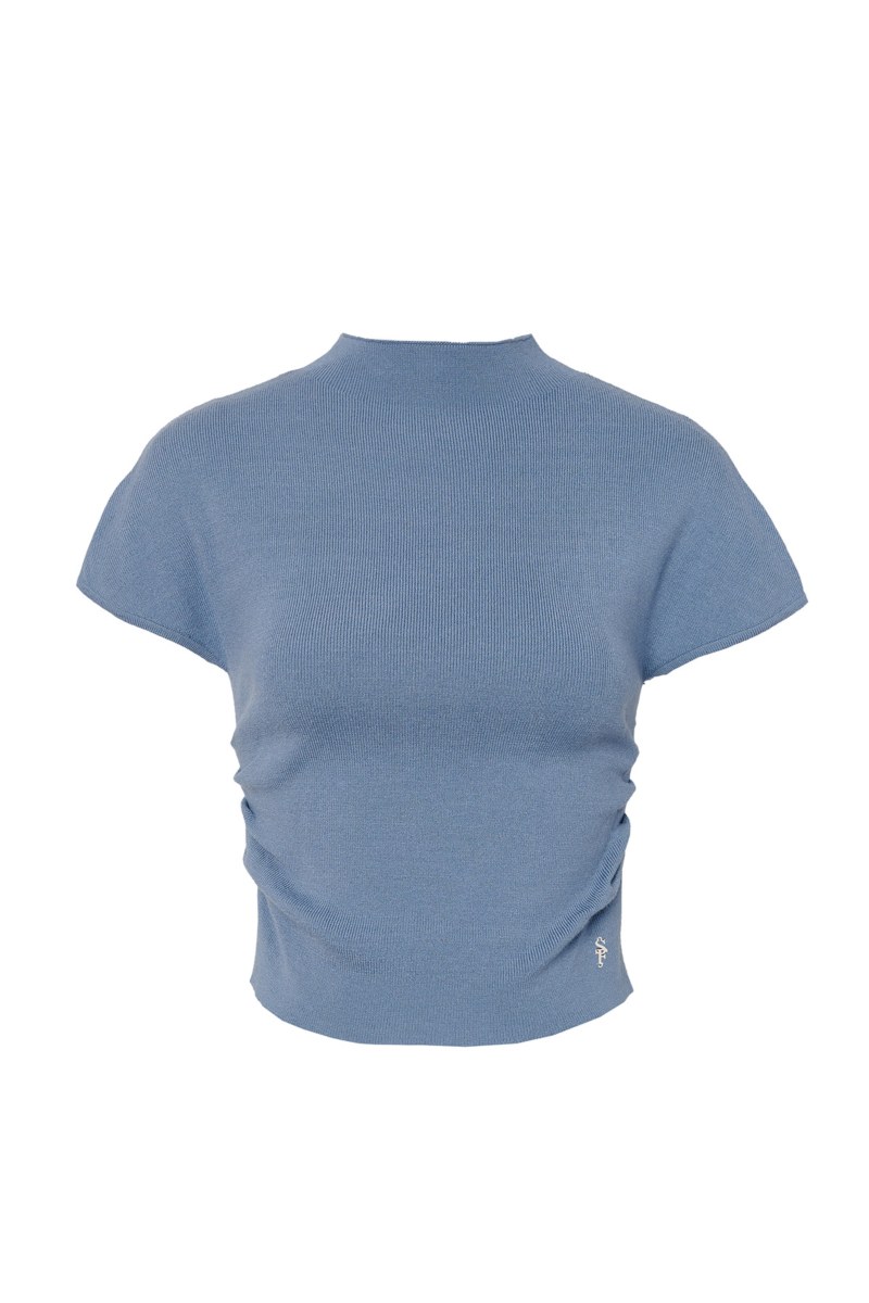 SHORT-SLEEVED MONOCHROME KNITTED TOP-25832062-911