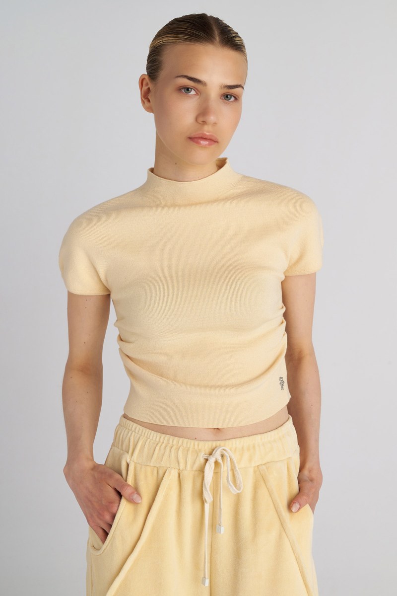 SHORT-SLEEVED MONOCHROME KNITTED TOP-25832062-994