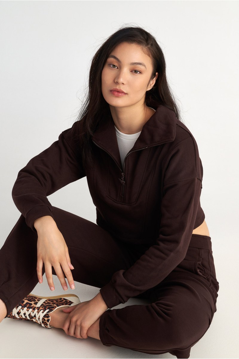 HALF-ZIP COTTON CROPPED SWEATSHIRT WITH COLLAR-25832075-332