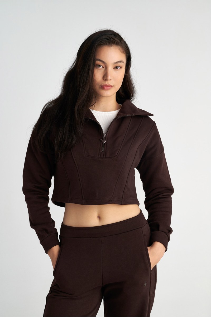HALF-ZIP COTTON CROPPED SWEATSHIRT WITH COLLAR-25832075-332