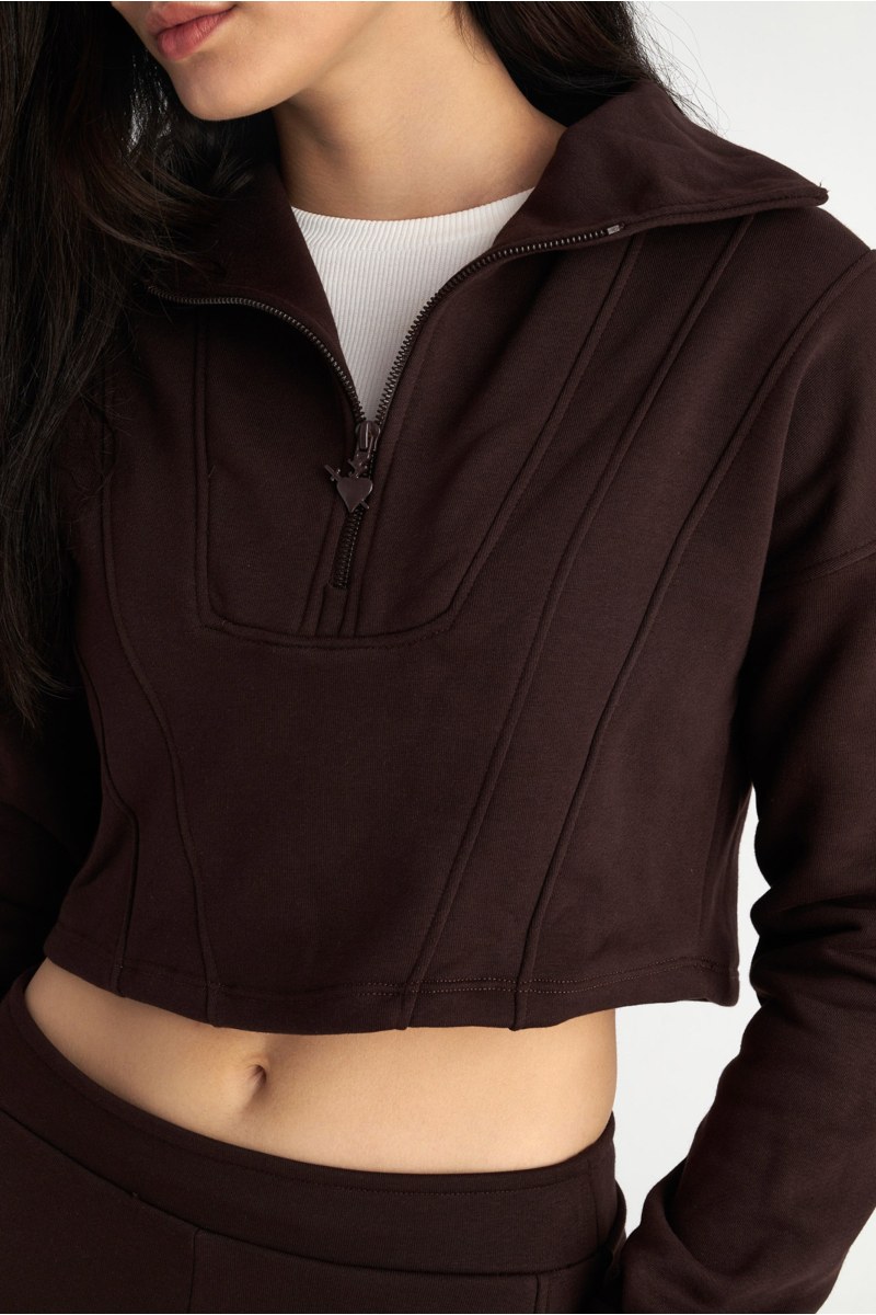 HALF-ZIP COTTON CROPPED SWEATSHIRT WITH COLLAR-25832075-332