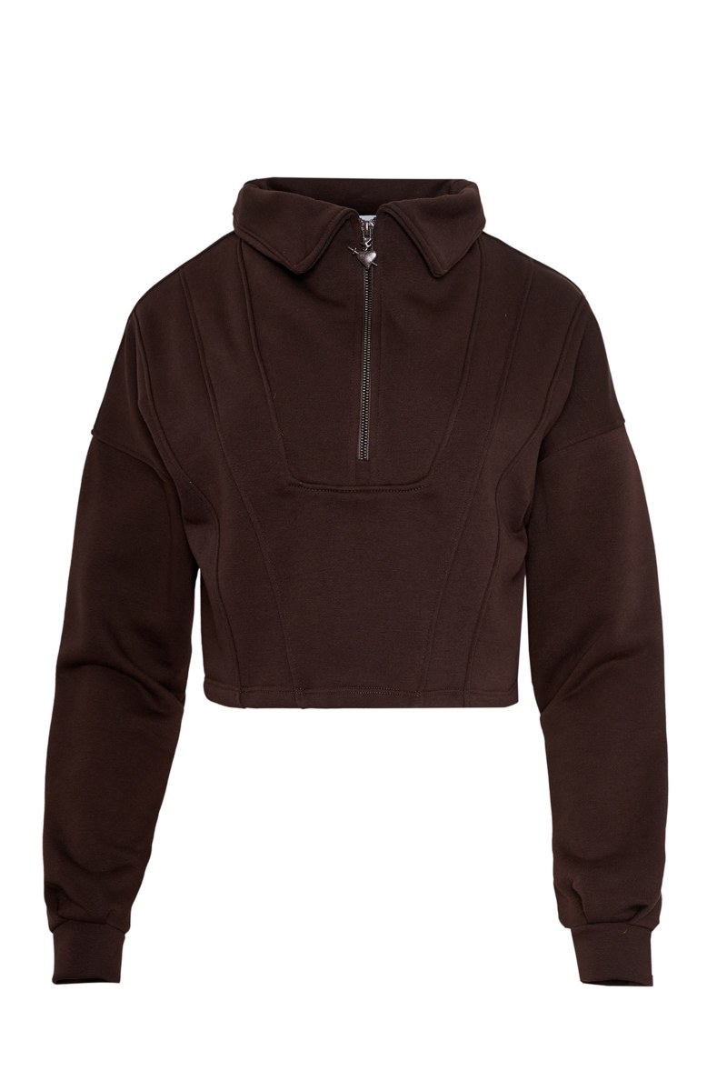 HALF-ZIP COTTON CROPPED SWEATSHIRT WITH COLLAR-25832075-332