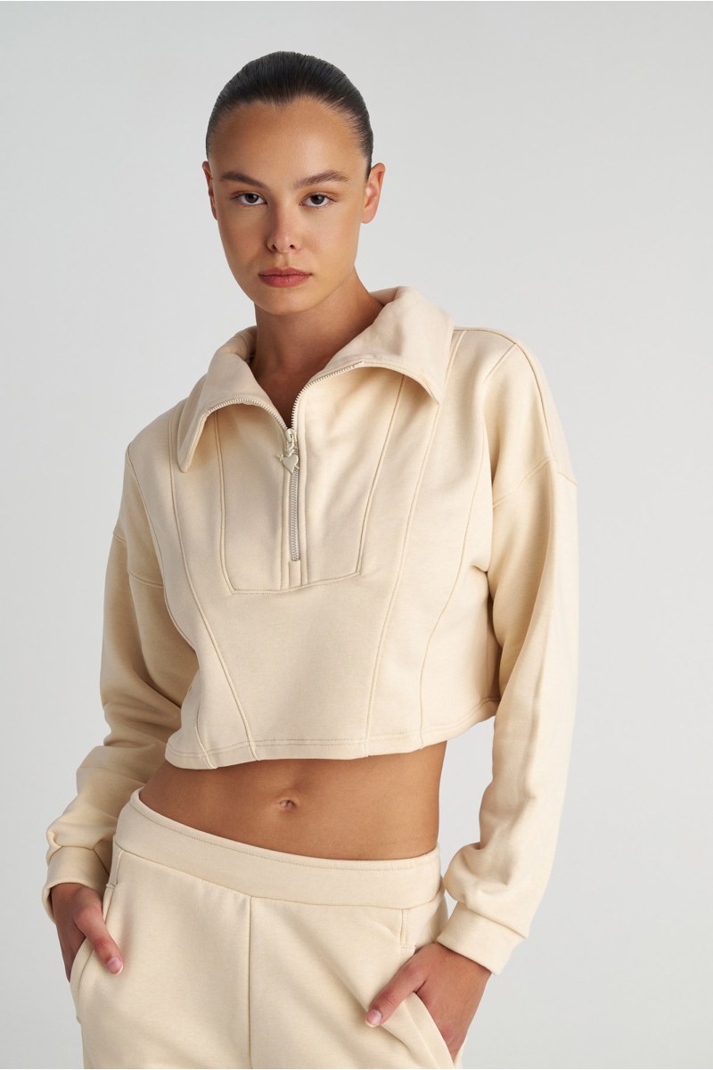 HALF-ZIP COTTON CROPPED SWEATSHIRT WITH COLLAR-25832075-963