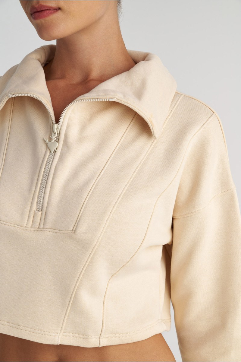 HALF-ZIP COTTON CROPPED SWEATSHIRT WITH COLLAR-25832075-963