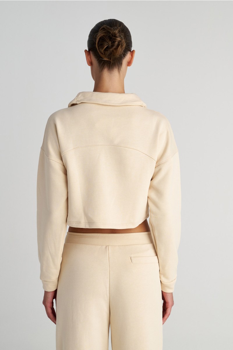 HALF-ZIP COTTON CROPPED SWEATSHIRT WITH COLLAR-25832075-963