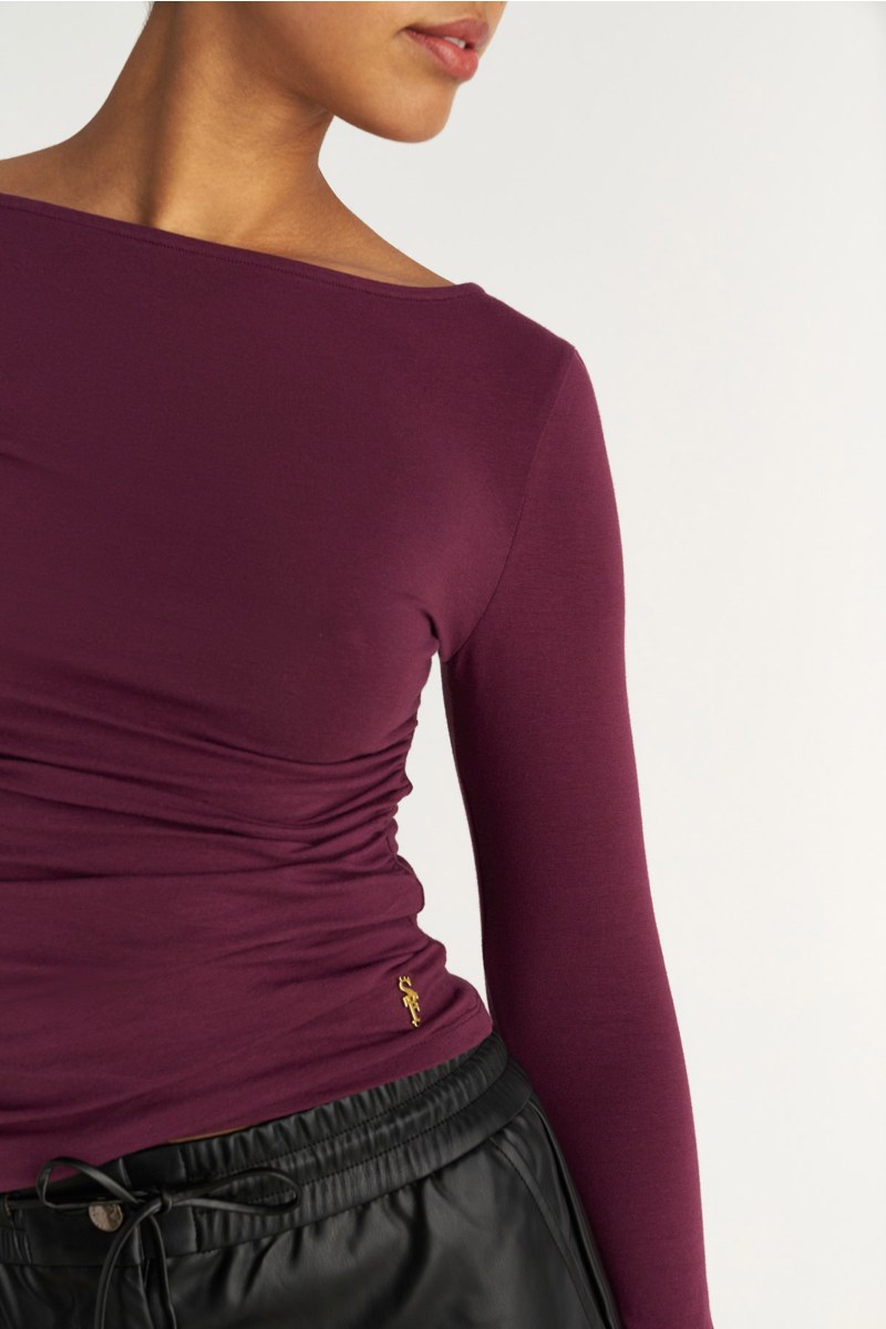 MONOCROME LONG-SLEEVED GATHERED COTTON TOP-25832087-855