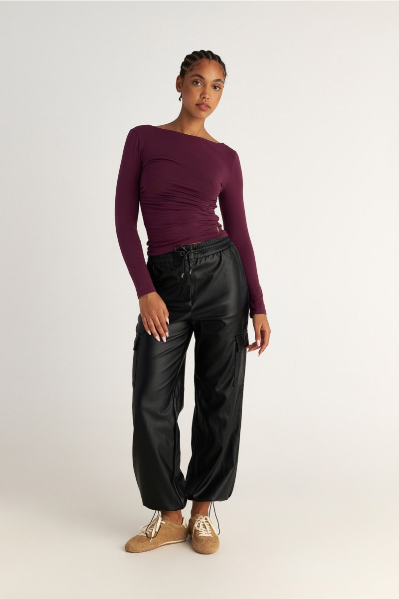 MONOCROME LONG-SLEEVED GATHERED COTTON TOP-25832087-855