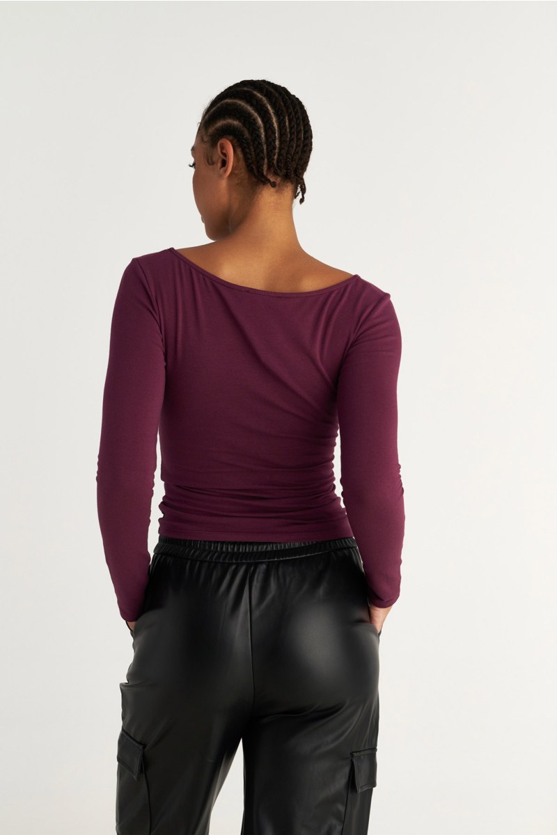 MONOCROME LONG-SLEEVED GATHERED COTTON TOP-25832087-855