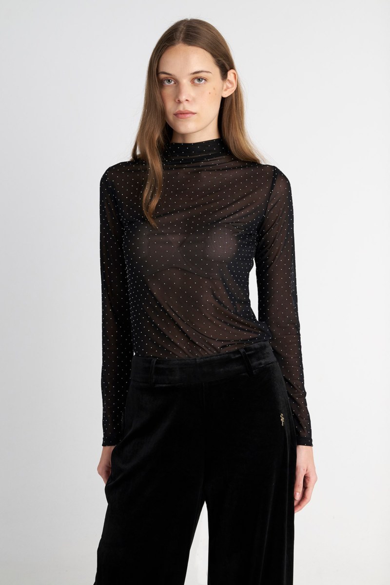 STRASS EMBELLISHED LONG-SLEEVE SEMI-SHEER TOP-25832147-110