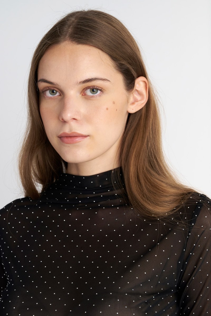 STRASS EMBELLISHED LONG-SLEEVE SEMI-SHEER TOP-25832147-110