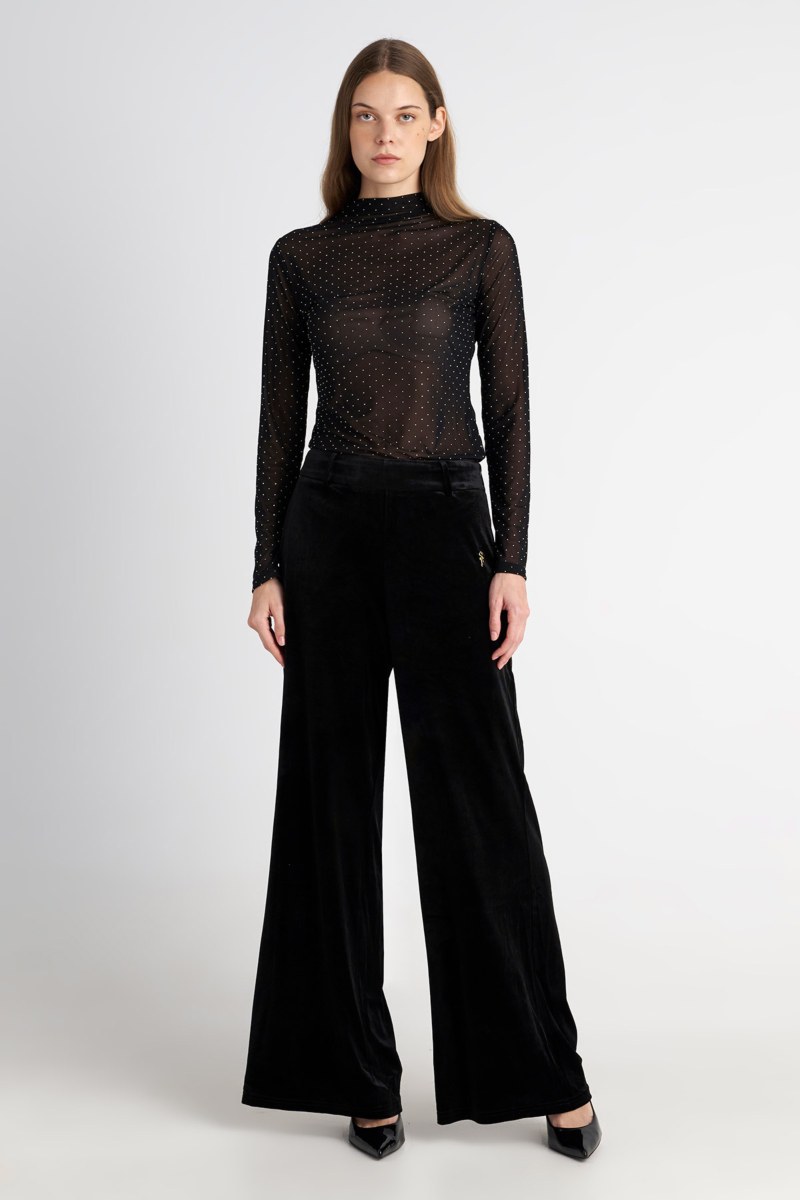 STRASS EMBELLISHED LONG-SLEEVE SEMI-SHEER TOP-25832147-110