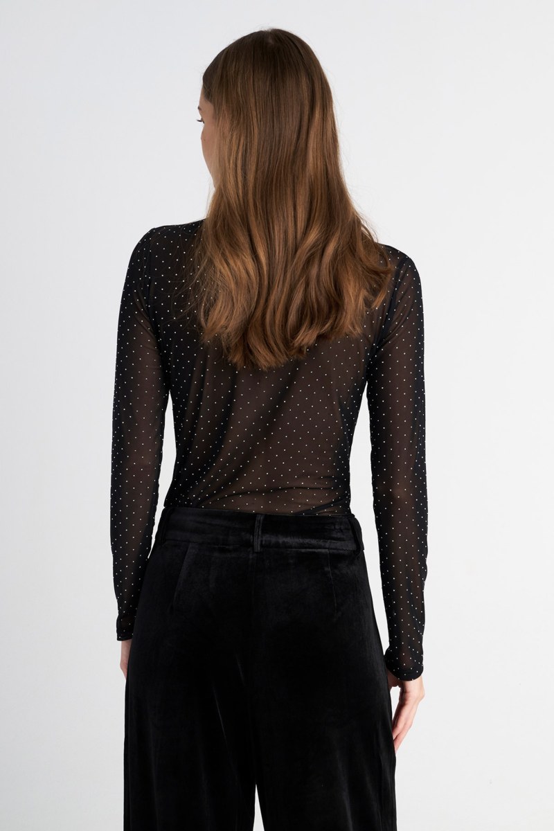 STRASS EMBELLISHED LONG-SLEEVE SEMI-SHEER TOP-25832147-110