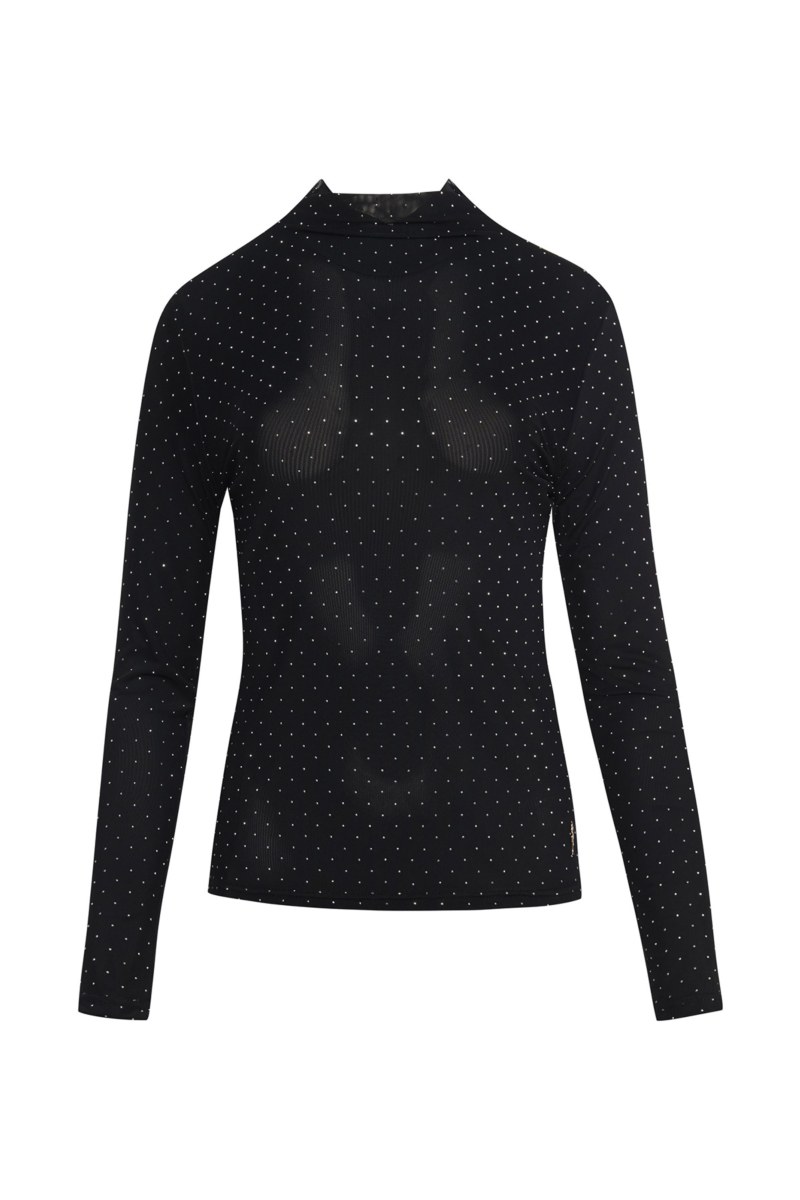 STRASS EMBELLISHED LONG-SLEEVE SEMI-SHEER TOP-25832147-110