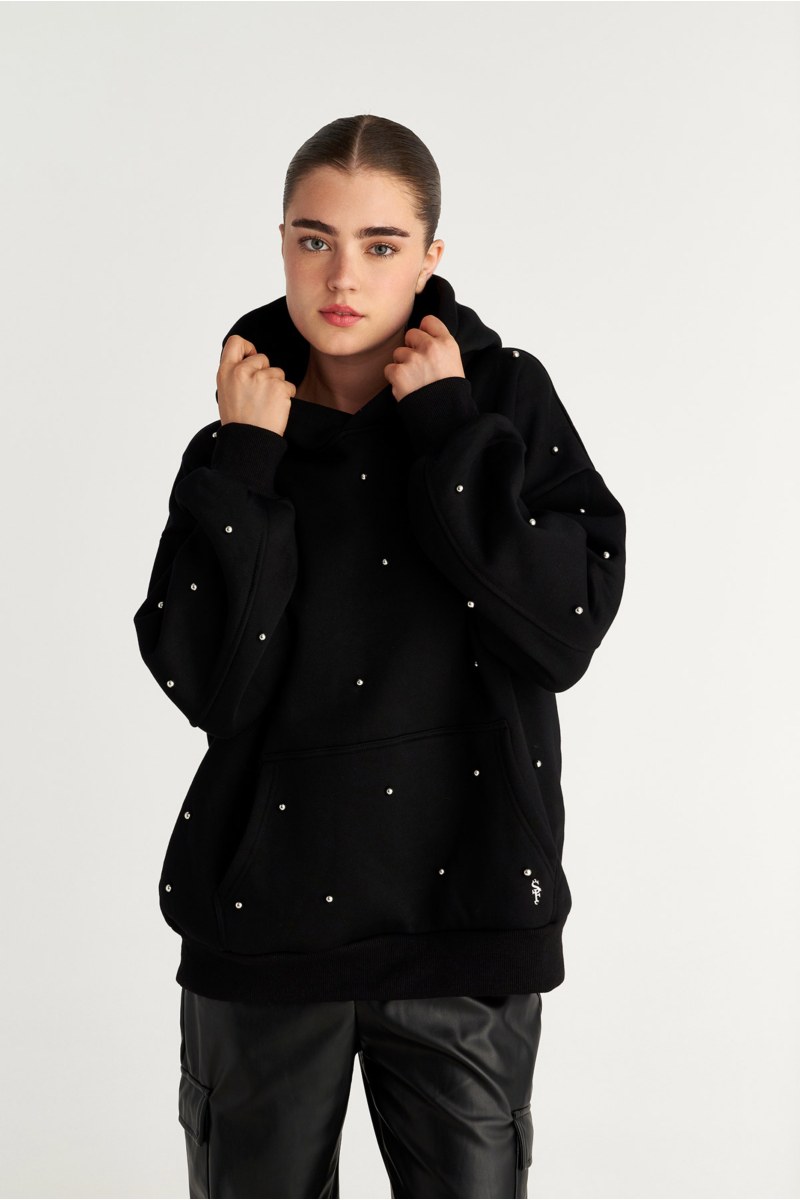 COTTON OVERSIZED HOODED SWEATSHIRT WITH SPARKLING STRASS EMBELLISHMENT-25832163-110