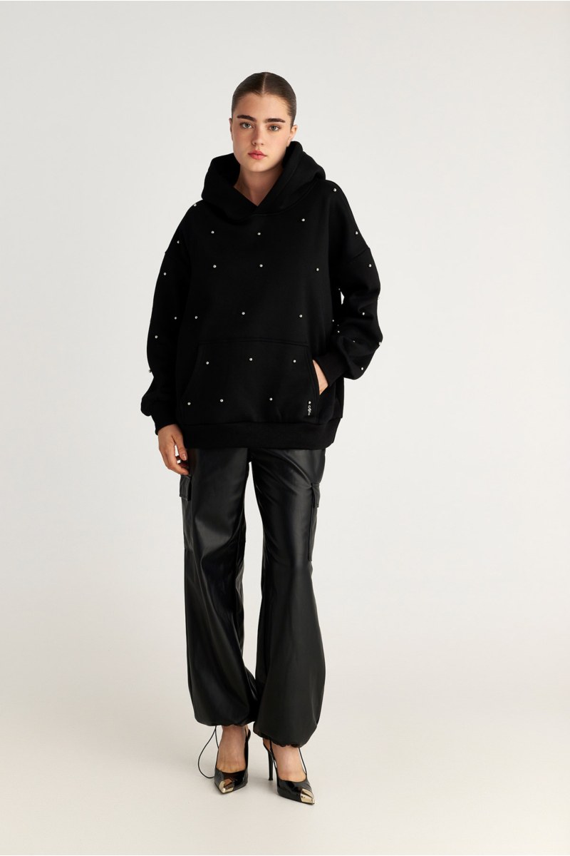 COTTON OVERSIZED HOODED SWEATSHIRT WITH SPARKLING STRASS EMBELLISHMENT-25832163-110