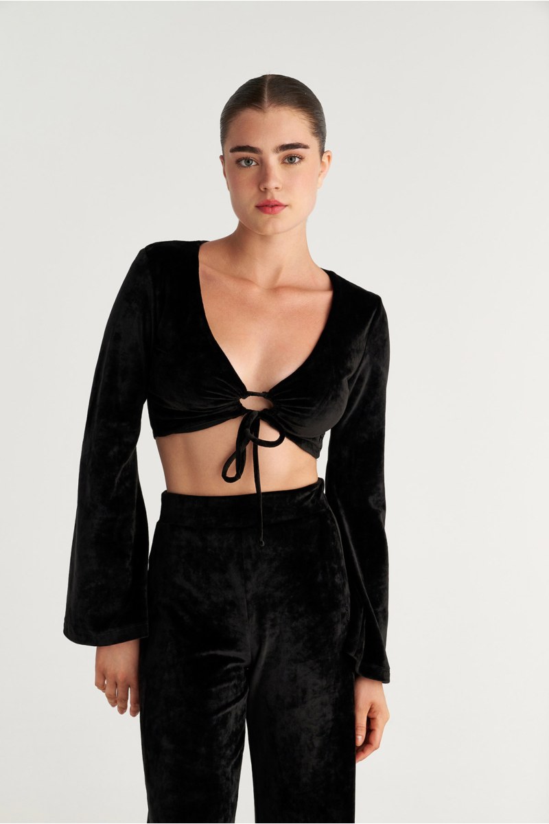 SUPER SOFT VELOUR CROPPED TOP WITH FRONT TIE DETAIL-25832173-110