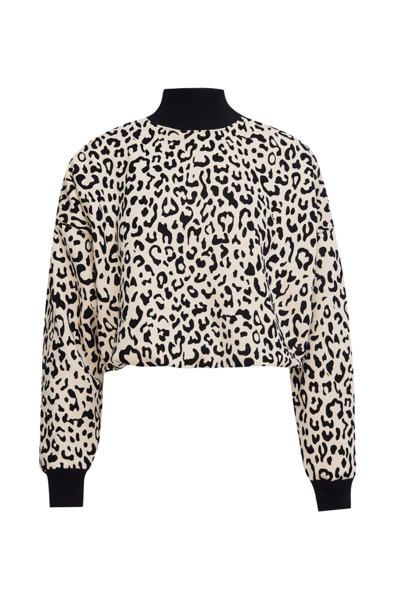 CROPPED COTTON TURTLENECK SWEATSHIRT WITH LEOPARD PRINT-25832206-108