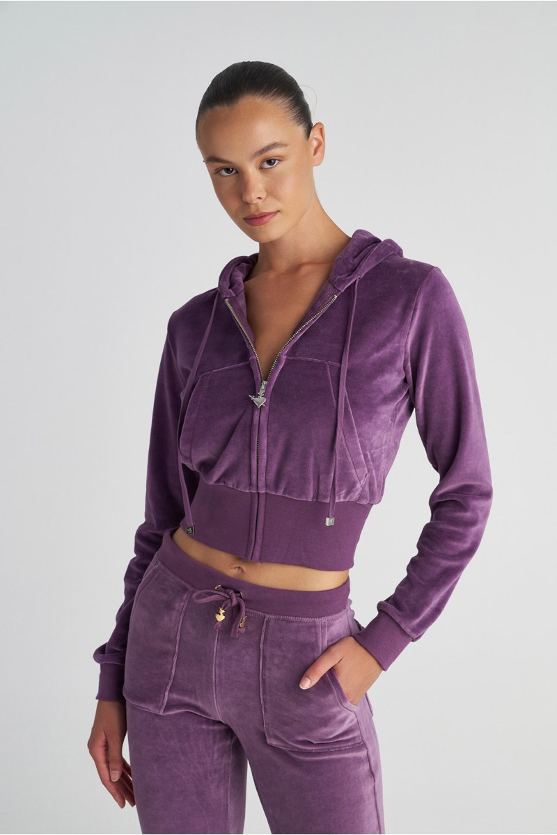 CROPPED HOODED VELOUR JACKET-25833003-947