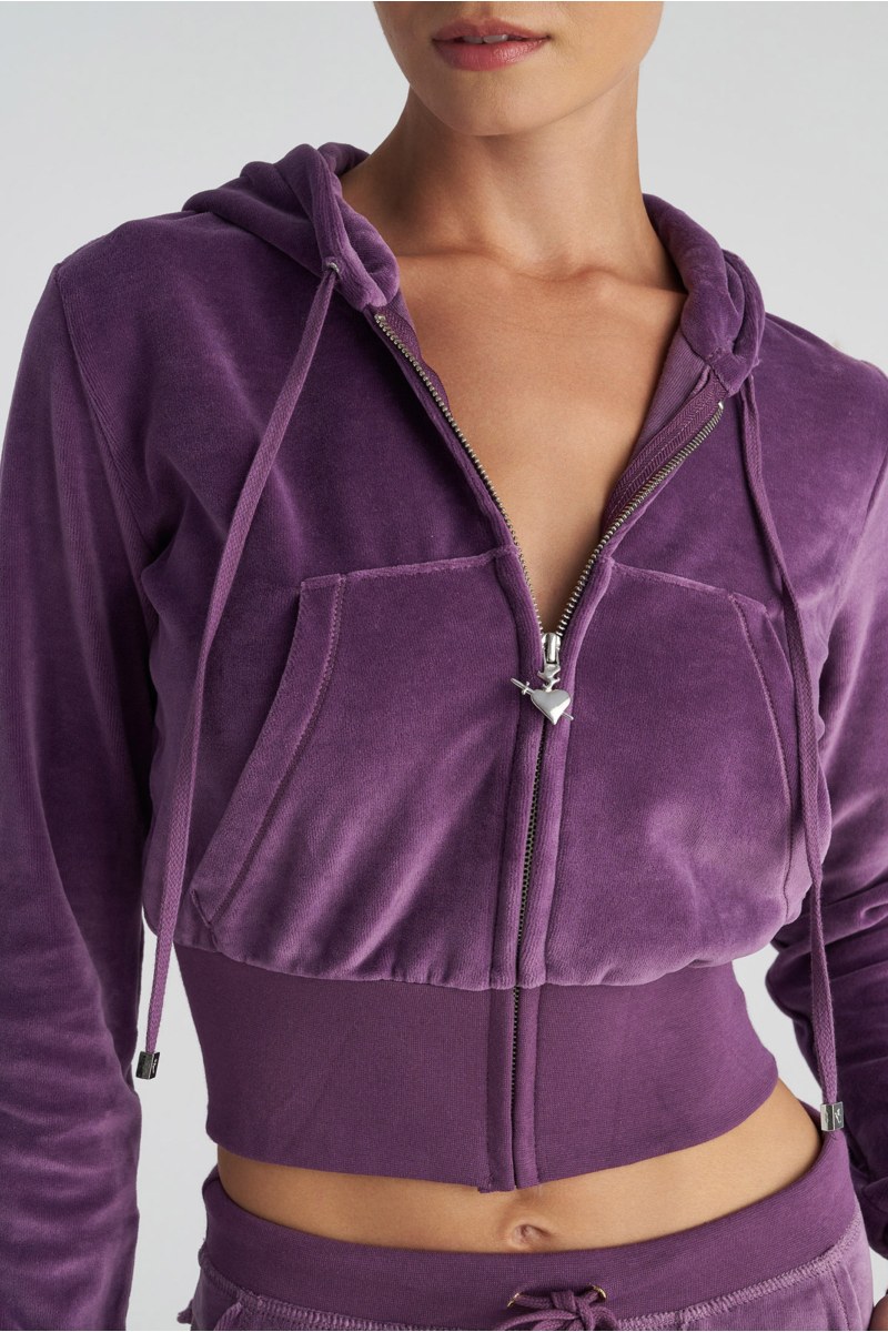 CROPPED HOODED VELOUR JACKET-25833003-947