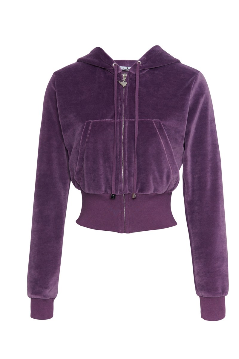 CROPPED HOODED VELOUR JACKET-25833003-947