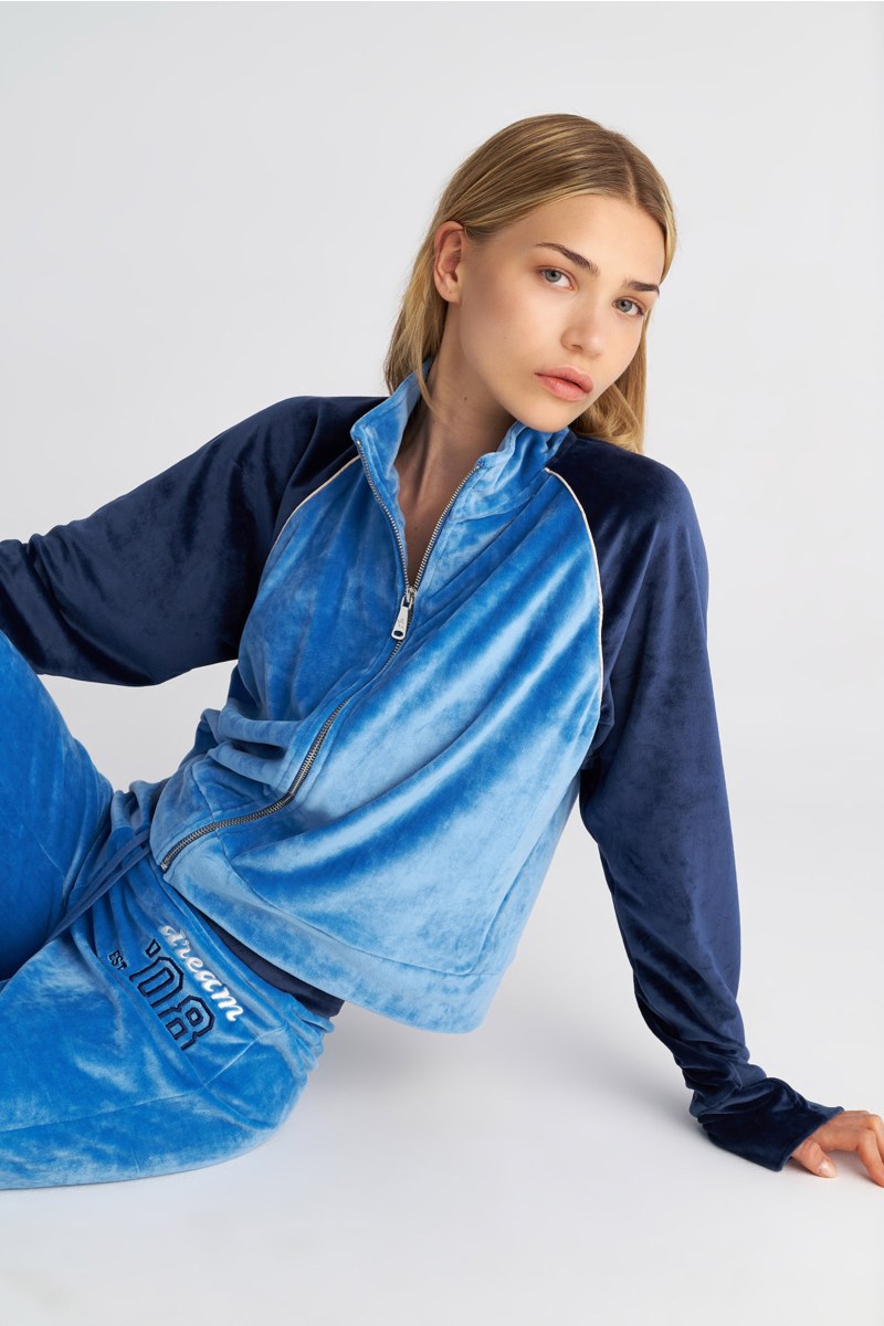 TWO-TONE STYLED VELOUR JACKET WITH EMBROIDERED DETAIL ON THE BACK-25833084-421