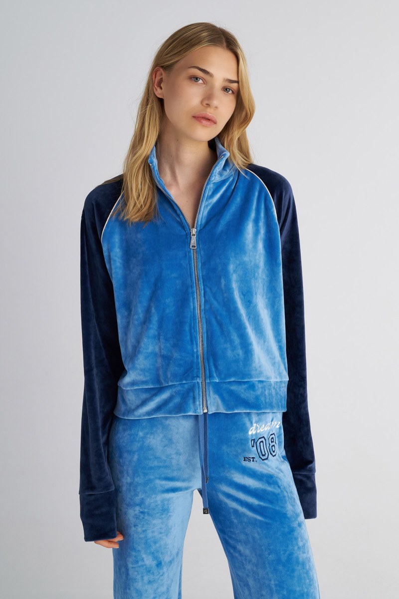 TWO-TONE STYLED VELOUR JACKET WITH EMBROIDERED DETAIL ON THE BACK-25833084-421