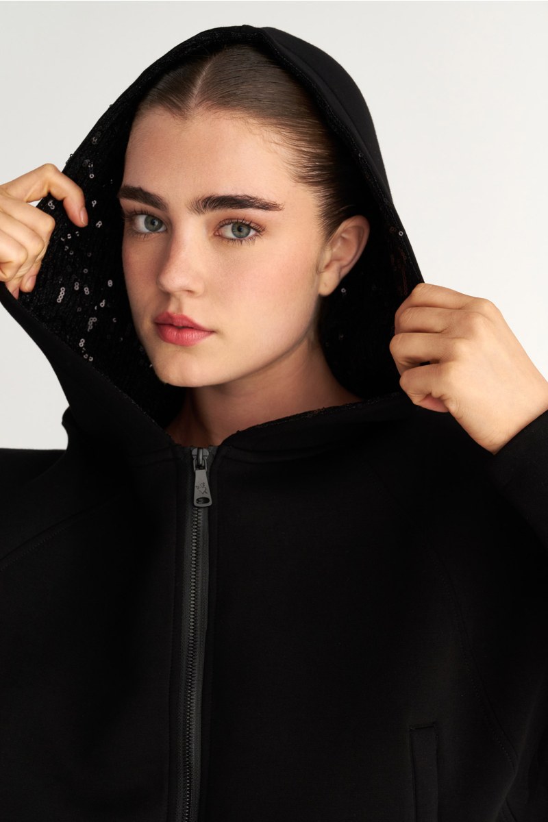 MONOCHROME HOODED JACKET WITH SEQUINS INSDIDE THE HOOD-25833161-110