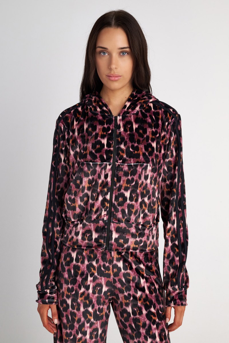 LEOPARD PRINTED SUPER SOFT VELOUR HOODED JACKET-25833170-828
