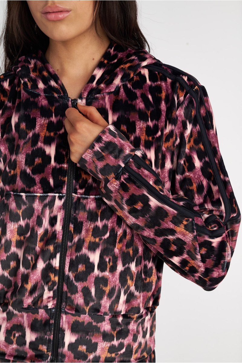 LEOPARD PRINTED SUPER SOFT VELOUR HOODED JACKET-25833170-828