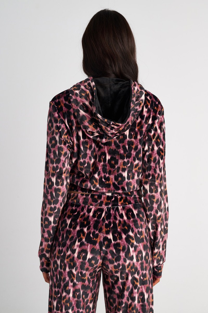LEOPARD PRINTED SUPER SOFT VELOUR HOODED JACKET-25833170-828