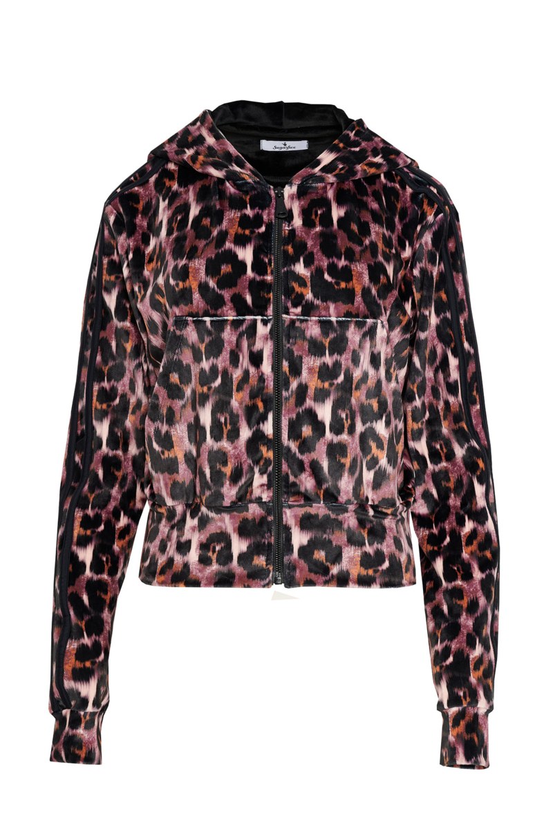 LEOPARD PRINTED SUPER SOFT VELOUR HOODED JACKET-25833170-828