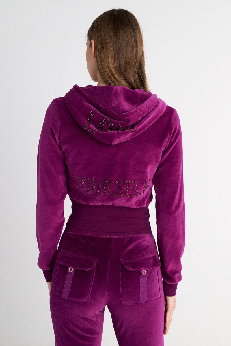 CROPPED HOODED VELOUR JACKET WITH STRASS ON THE HOOD AND BACK-25833177-824