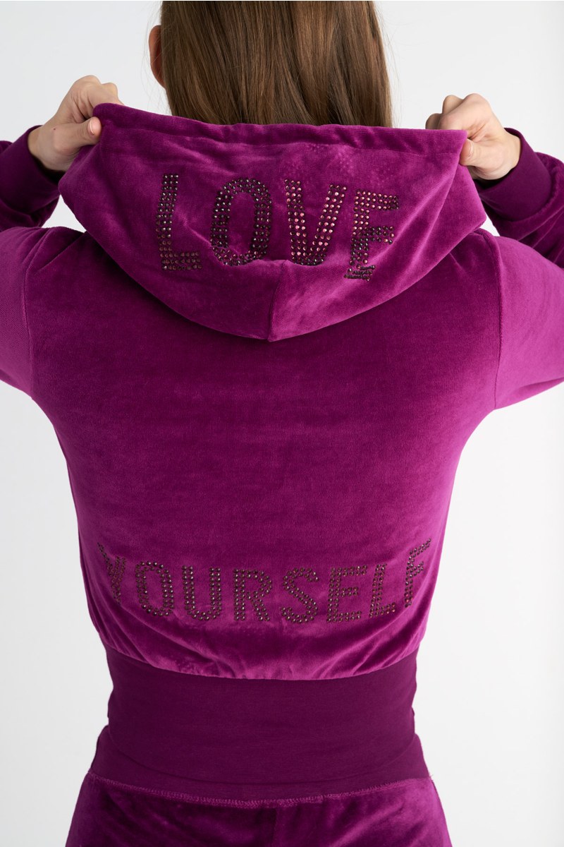 CROPPED HOODED VELOUR JACKET WITH STRASS ON THE HOOD AND BACK-25833177-824