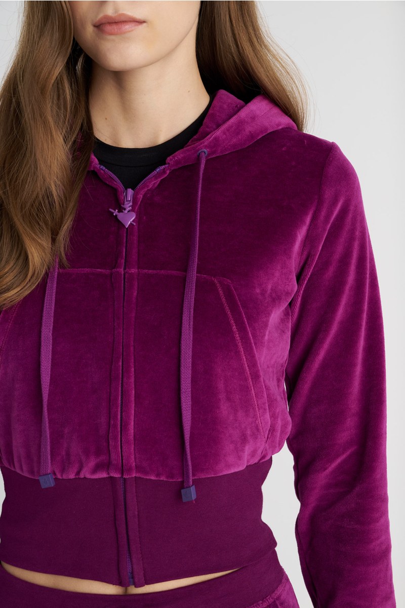 CROPPED HOODED VELOUR JACKET WITH STRASS ON THE HOOD AND BACK-25833177-824