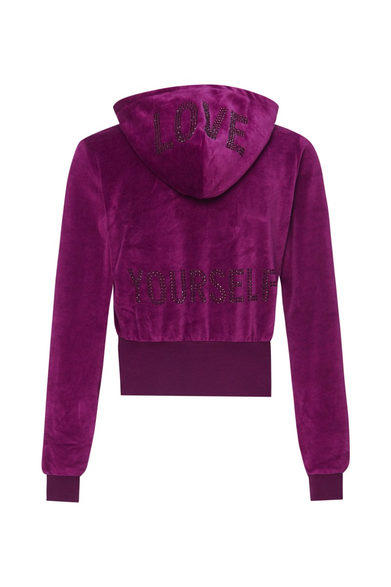 CROPPED HOODED VELOUR JACKET WITH STRASS ON THE HOOD AND BACK-25833177-824