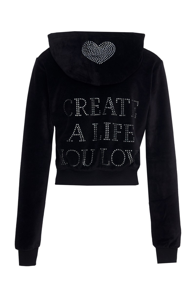 HOODED VELOUR JACKET WITH STRASS ON THE HOOD AND BACK-25833212-110