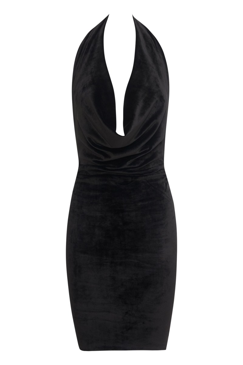 SUPER SOFT VELOUR DRAPED HALTER MINI DRESS-25834171-110